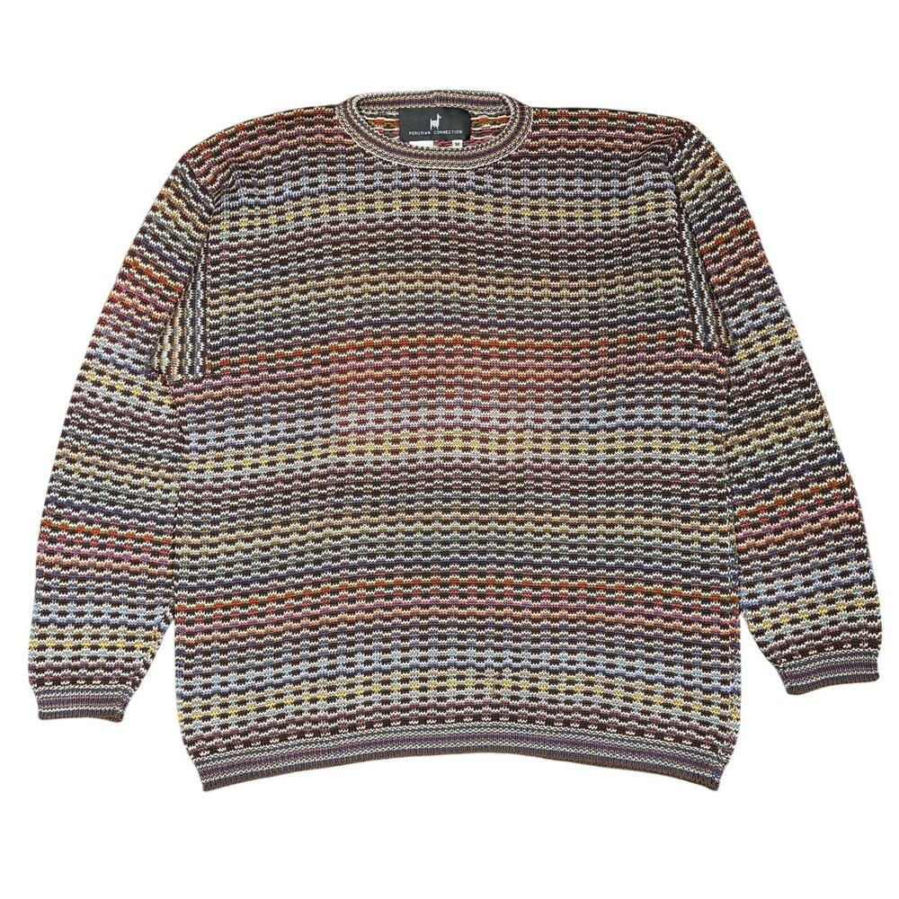 Peruvian Connection Sweater M Multicolor Mens Knit Alpaca Cotton Crewneck